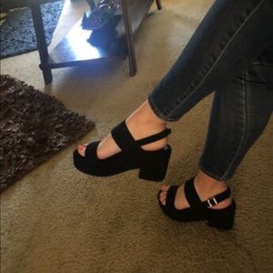 Black Chunky Platform Slingback Heels